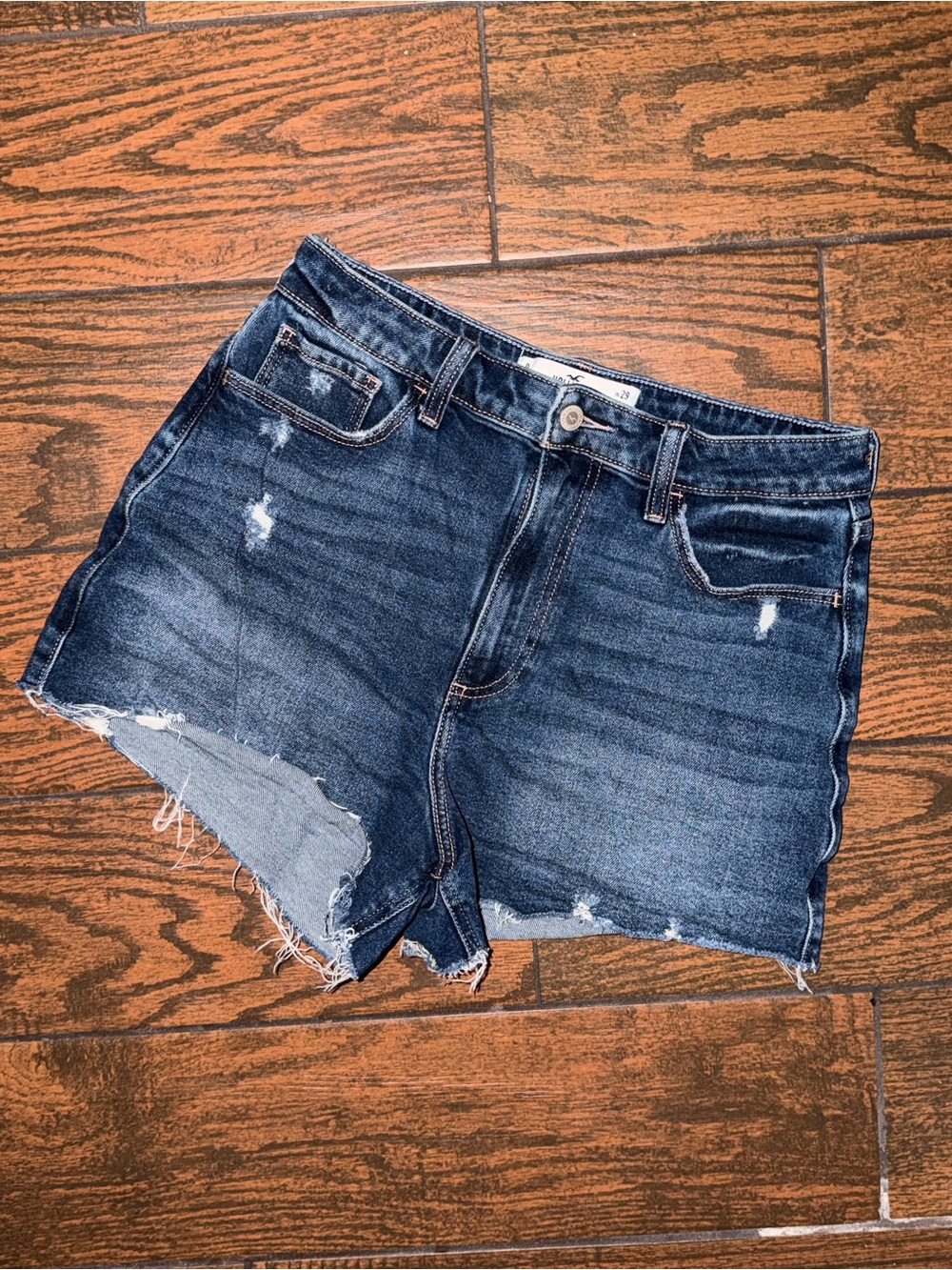 Hollister Dark Blue Distressed Denim Shorts
